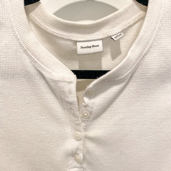 White Cropped Waffle Henley | Sunday Best by Aritzia | Size Small - Picture 2 of 2
